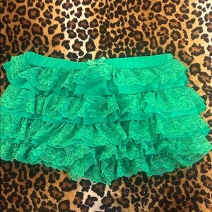 Green Lace Ruffle Mini Skirt